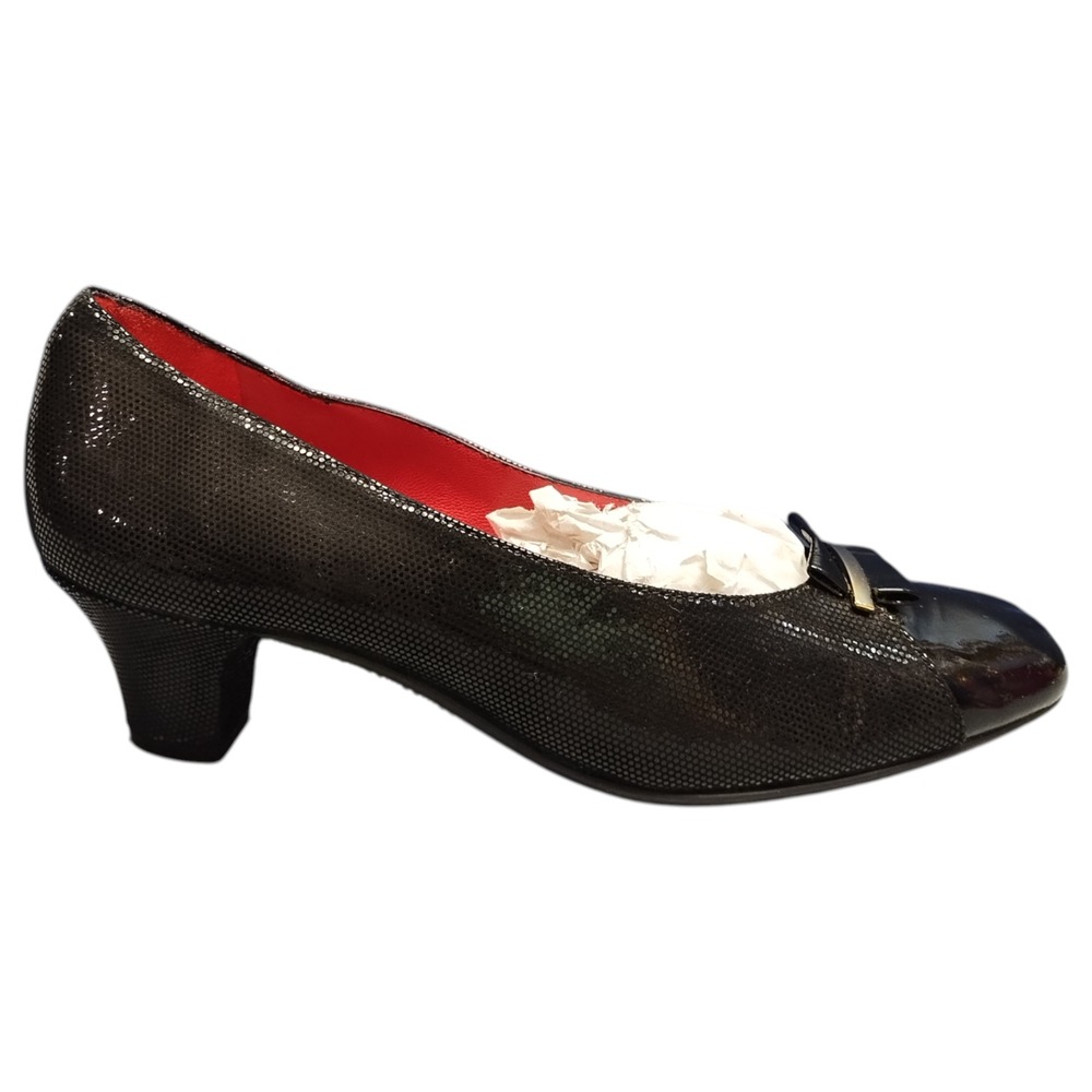Shaina Gold Italian Pump Heels Womens EU Size 38.5 Black Mesh Square Toe Slip On